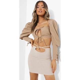 👉 Crop Top Met Pofmouwen En Strik, Stone