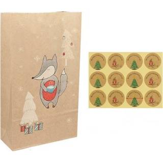 👉 Kraftpapier active 12 sets kerst kraft papieren zak en stickers set cadeau snoep voedsel koekjes verpakking zakken (vos)