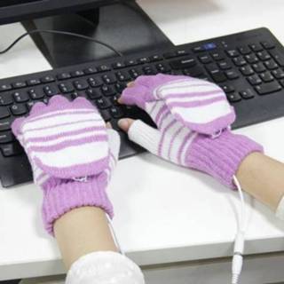 👉 Gebreide handschoen paars active vrouwen Buitensport elektrisch verwarmde handschoenen met halve vingers en hele voor dames (paars)
