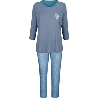 👉 Pyjama blauw katoen allover vrouwen onderhoudsarm materiaal Blue Moon Rookblauw::Jadegroen 4055706386794