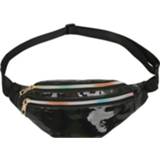 👉 Heuptas zwart PU active vrouwen punk laser glanzende dubbele rits borsttas casual (zwart)