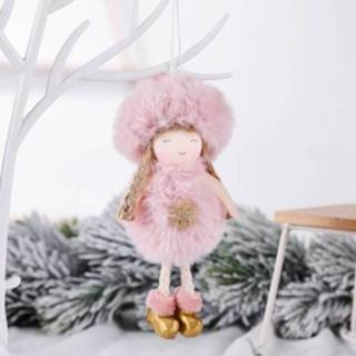 👉 Kerstboom roze pluche active 4 STKS kerst engel charme pop cadeau hanger, stijl: sneeuwvlok (roze)