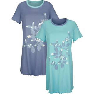 👉 Nachthemd blauw katoen gebloemd vrouwen organic cotton Nachthemden per 2 stuks Blue Moon Jadegroen::Rookblauw 4055706394324