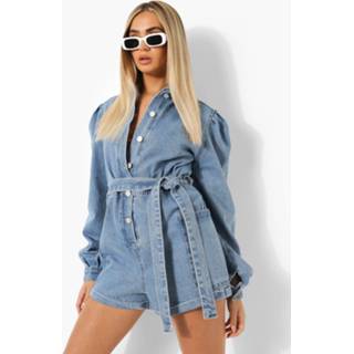 👉 Romper Met Ballonmouwen En Knopen, Mid Blue