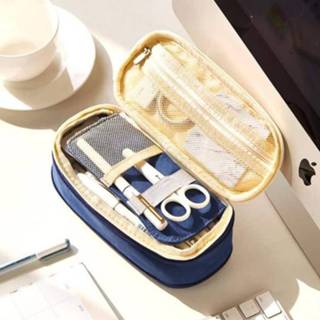 👉 Briefpapier blauw active Eenvoudige Primaire Junior High School Student Tas Flexibele Etui Grote Capaciteit Mesh (Nary Blue)