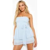 👉 Geplooide Chiffon Romper Met Pom Poms En Ceintuur, Blue