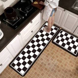 👉 Tapijt zwart wit active Geometrische Lattice Keuken Bad Antislip Mat, Afmeting: 50x80cm + 50x160cm (Zwart Plaid)