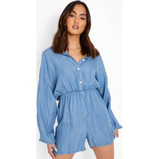 👉 Denim Romper Met Ballonmouwen, Light Wash