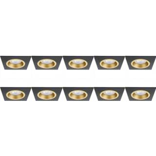 👉 Armatuur zwart goud aluminium Spot 10 Pack - Pragmi Rodos Pro Gu10 Fitting Inbouw Vierkant Mat Zwart/goud 93mm 6013923492498