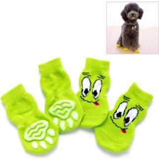 👉 Antislip sok groene s active 2 paar schattige puppy honden huisdier gebreide sokken, maat: (groene ogen)