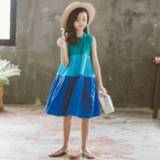 👉 Mouwloze jurk blauw 120 active meisjes Meisjesrok met contraststiksels, kanten halslijn, contraststiksels (kleur: blauw, maat: 120)