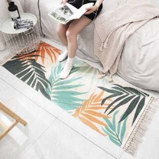 👉 Kwast antislip active Handgeweven kwastjes katoenen textuur lang strook nachtkastje voor thuis, afmeting: 60× 180 cm (Coconut Grove)