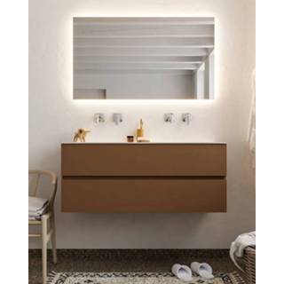👉 Mondiaz Vica badmeubel 120cm rust 2 lades wastafel Moon dubbel met 2 kraangaten
