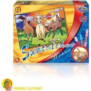👉 Oranje kunststof multikleur Orange Elephant Suncatcher Met Raamstickerverf: Paarden 6952358300261