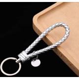 👉 Sleutelhanger zilver klein active 100 stuks geweven lederen koord auto hanger baotou met rond stuk (zilver)
