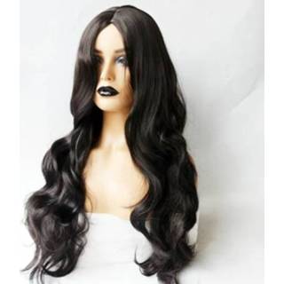 👉 Pruik zwart active vrouwen Middenscheiding Big Curve Lange krullen Chemische vezel Haar Volledige hoofddeksels voor (zwart)