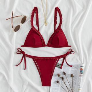👉 Bikini nylon S M L bordeaux Boho Vlak sets Contract kant