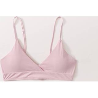 Bikinitop polyester xs s m roze Geribbelde met V-hals