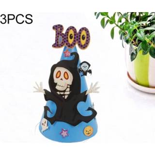👉 Hoed blauwe papier active kinderen 3 STKS Halloween Levert Cartoon Verkleedspeelgoed (Blauwe schedel)