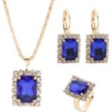 👉 Kristalketting blauw active vrouwen Vierkante kristallen ketting oorbellen ring voor sieraden sets (meer blauw)