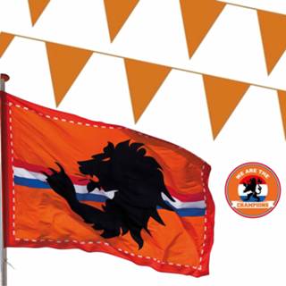👉 Versiering pakket oranje Ek straat/ huis met oa 2x Mega Holland vlag, 100 meter vlaggenlijnen