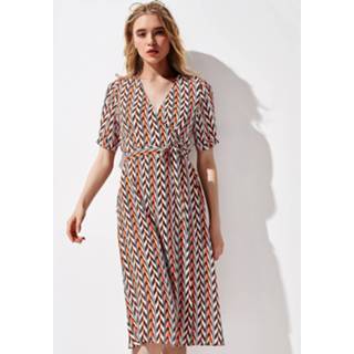 👉 Jurk polyester S M L veel kleurig Casual Chevron strepen Riem