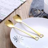 Lepel metalen goud active 2 STUKS roestvrijstalen draagbare koffielepel creatieve liefde hartvormige bruiloft cadeau serviesgoed, kleur: enkele gat