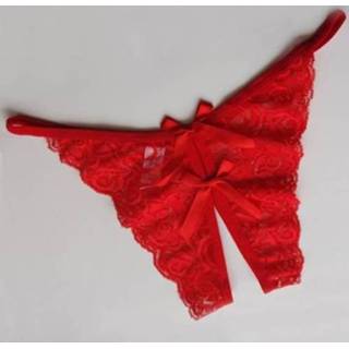 Kanten slip rood active 3 STKS sexy opening kruis slipje bloem slips thongs (rood)