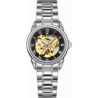 👉 Waterdicht horloge wit zwart staal active vrouwen FNGEEN 8866 vrouw mode dubbelzijdig hol automatisch mechanisch (wit oppervlak)