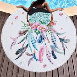 👉 Strandlaken active Dream Catcher Series Pattern Circulaire Microfiber met Kwastje, Geschikt voor Zwemmen / Badkamer Picknick (Dream 18)