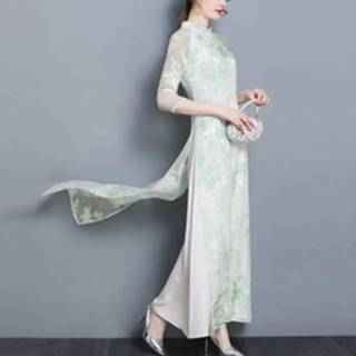👉 Lange jurk groen l active vrouwen Dames Retro Tang Pak Verbetering Cheongsam, Maat: (Groen)