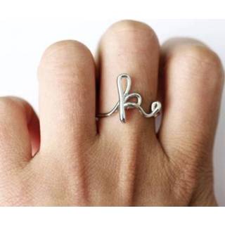 👉 Letterring zilver active vrouwen Damesmode eenvoudige (zilver K)