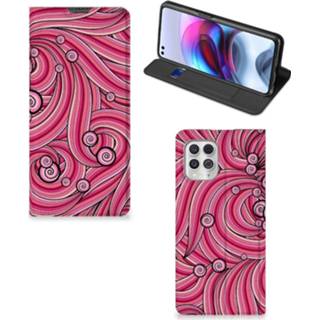 👉 Roze Motorola Moto G100 Bookcase Swirl Pink 8720215186598