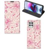 👉 Roze Motorola Moto G100 Smart Cover Pink Flowers 8720215511109