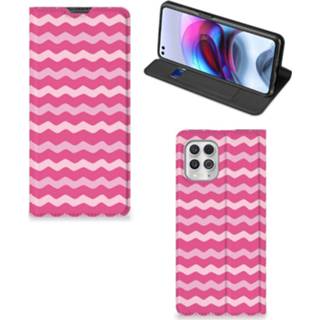 👉 Roze Motorola Moto G100 Hoesje met Magneet Waves Pink 8720215553208