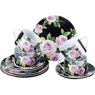 👉 Zwart multicolor rose porselein unisex geschikt voor magnetron 12-delig koffieservies Black TRI 4055512624059