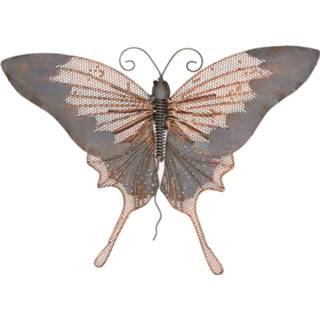 👉 Grijs goudbruin metalen Grote vlinder grijs/goudbruin 34 x 24 cm tuin decoratie