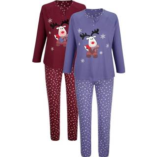 👉 Pyjama blauw katoen vrouwen Pyjama's per 2 stuks Blue Moon Rookblauw::Bordeaux 4055706315442 4055706315565