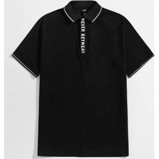 👉 Poloshirt polyester zwart mannen Preppy Tekst voor man Voorpand met Knoopjes