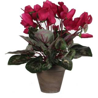👉 Kunst plant active roze cyclaam kunstplant donker in keramieken pot H30 x D30 cm
