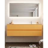 👉 Badmeubel ocher mat MDF MONDIAZ VICA 150cm 2 lades wastafel cloud rechts met 1 kraangat NV76341669 6011434016080