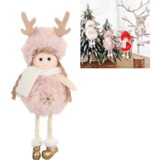 👉 Kerstboom roze pluche active kinderen 4 STKS kerst engel charme pop cadeau hanger, stijl: sneeuwvlok (roze)