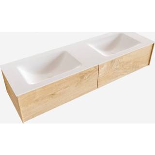 👉 Wastafel witte Washed Oak melamine bouw madrid zie tekst Badkamermeubel BWS 150x45x30 cm Mat Solid Surface Dubbel (2 lades, 2 kraangaten) 8719304458487