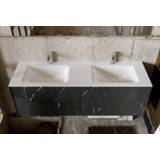 👉 Wastafel porcelenato tegels elegant black mat zwart MONDIAZ KIVI 150cm badkamermeubel bekleed met 4 lades cloud dubbel 2 kraangaten M70151EBM2M35219 6011432968978