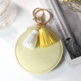 👉 Spiegel geel PU leer active meisjes dubbelzijdig draagbare opvouwbare kwastje mini make-up (geel)