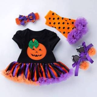 👉 Rompertje 80 active baby's Halloween Baby Korte mouwen Cartoon Print Romper Jurk Mesh Tutu Rok (Kleur: Boog Pompoen Maat: 80)