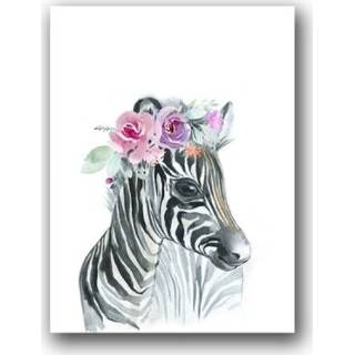 Dierenkop active kinderen Kinderkamer decoratie schilderij schattig met bloem frameloze kern, afmeting: 40x60cm (zebra)