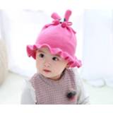 👉 Muts rood rose active baby's meisjes Winter Baby Girl Skullcap Katoenen Voering Zweetabsorberende Warme Gehoorbescherming Ruches Leuke Gebreide Wollen Muts, Maat: Gratis Maat (Rose Rood)