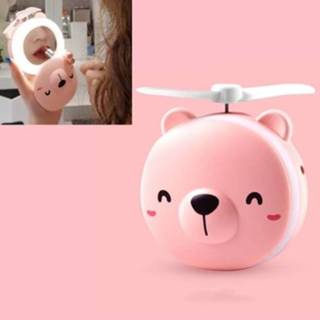 👉 Nachtlamp roze active USB Opladen Mini Draagbare LED Nachtlampje Make-upspiegel met Ventilator (Roze Beer)