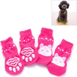 👉 Antislip sok roze m active 2 paar schattige puppy honden huisdier gebreide sokken, maat: (roze konijn)